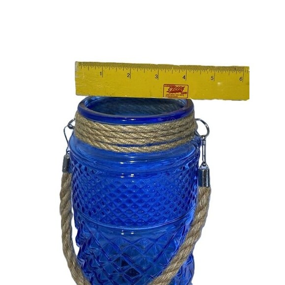 Pier one Glass Lantern Candle Holder Jar w/ Rope Handle Coastal Farmhouse - Picture 4 of 5
